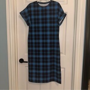 Tartan Grunge Blue Slouched midi Tee dress